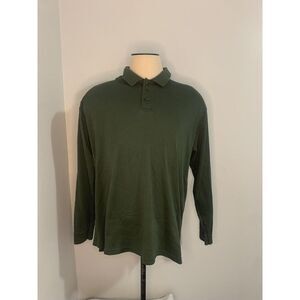LL Bean Polo Shirt Mens XXL Long Sleeve Green Polo 100 Pima Cotton 1/4 Button Up